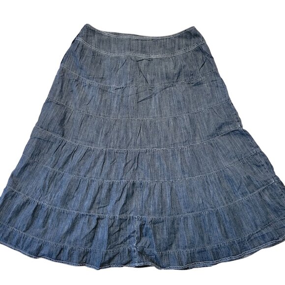Live A Little Tiered Denim Maxi Skirt 16W Lightweight Flowy Boho Blue Jean Prair - Picture 3 of 3